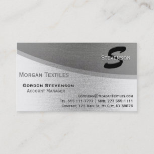 Modern Elegant Silver Metallic Monogram Business Card