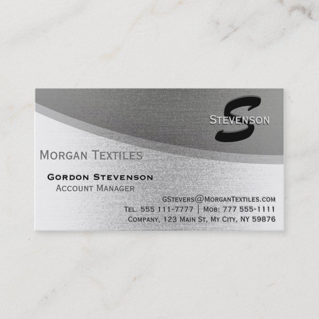 Modern Elegant Silver Metallic Monogram Business Card (Front)