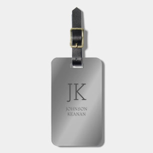 Modern Elegant Silver Metallic monogrammed Name Luggage Tag