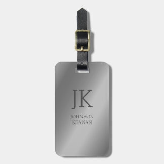 Modern Elegant Silver Metallic monogrammed Name Luggage Tag