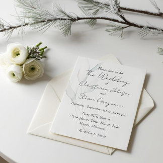 Modern Elegant Silver Winter Leaves Watercolor Invitation