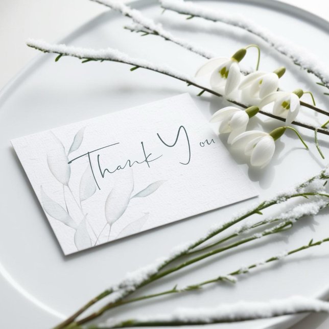 Modern Elegant Silver Winter Leaves Watercolor Thank You Card (Creator Uploaded)
