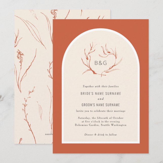 Modern Elegant Simple Arch Terracotta Wedding Invitation (Front/Back)