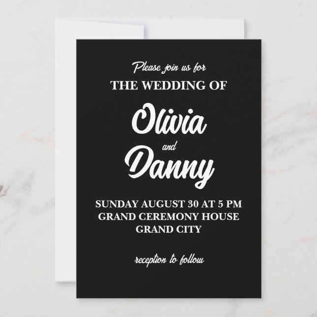 Modern Elegant Simple Black and White Wedding Invitation (Front)
