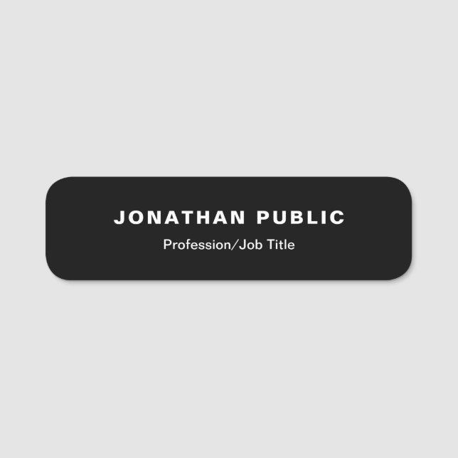 Modern Elegant Simple Black White Template Name Tag (Front)