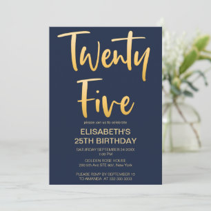 Modern Elegant Simple Blue 25TH Birthday Party Invitation