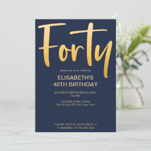 Modern Elegant Simple Blue 40th Birthday Party Invitation