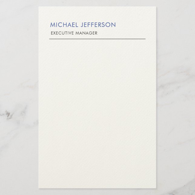 Modern Elegant Simple Blue White Stationery (Front)