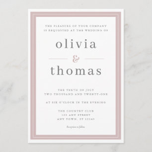 Modern Elegant Simple Blush Pink Border Wedding Invitation
