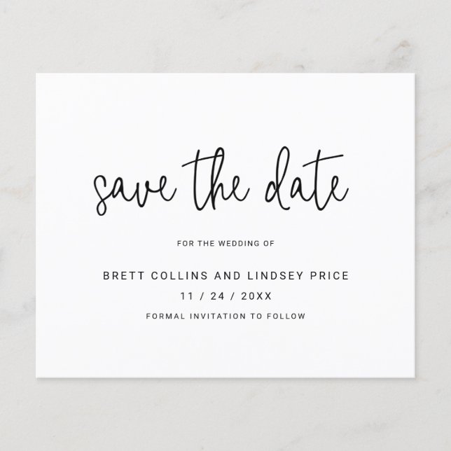 Modern Elegant Simple Budget Wedding Save the Date (Front)
