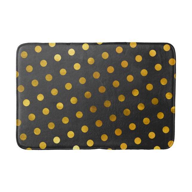  Modern Elegant Simple Charcoal & Gold Polka Dots  Bath Mat (Front)