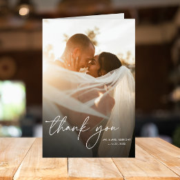 Modern Elegant Simple Chic 2 Photos Wedding Thank You Card