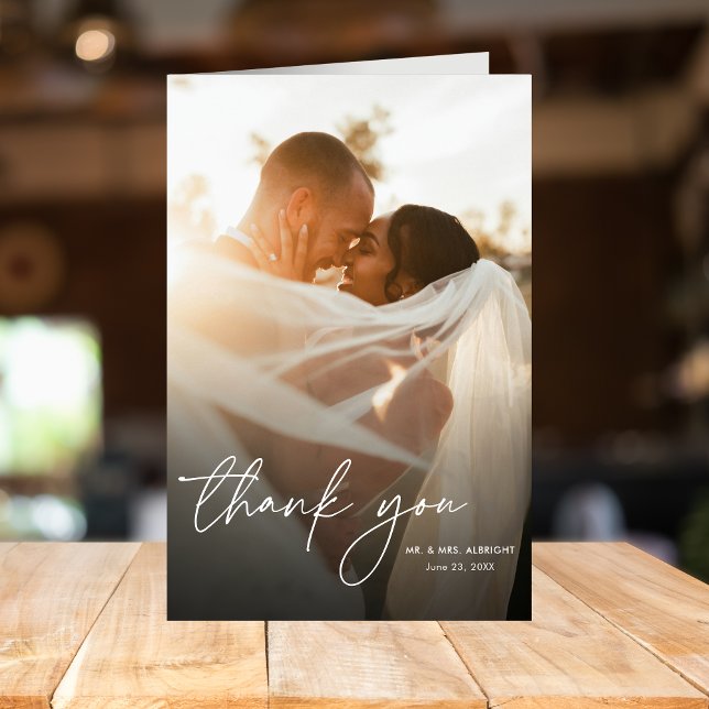 Modern Elegant Simple Chic 2 Photos Wedding Thank You Card (Creator Uploaded)