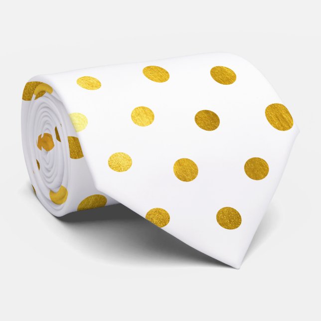 Modern Elegant Simple Classy White Gold Polka Dots Tie (Rolled)