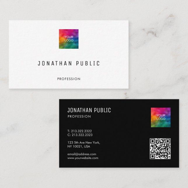 Modern Elegant Simple Custom Template QR Code Logo Business Card (Front/Back)