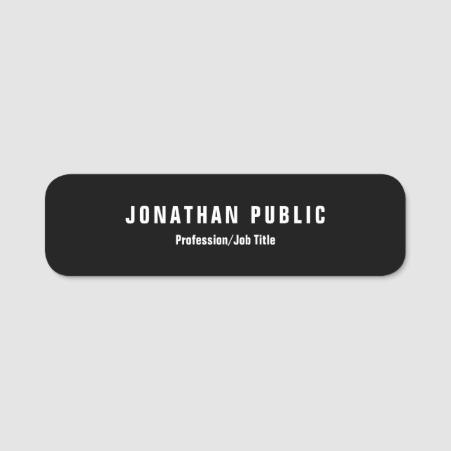 Modern Elegant Simple Design Black Template Name Tag (Front)
