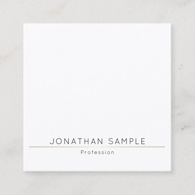 Modern Elegant Simple Design Gold White Template Square Business Card (Front)