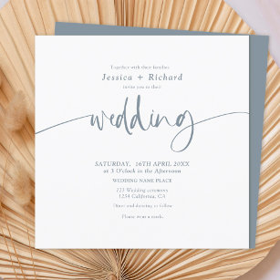 Modern elegant simple dusty blue wedding script invitation