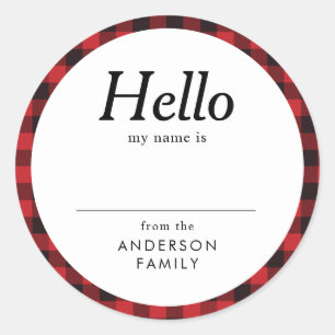 Modern Elegant Simple Family Reunion Name Red  Classic Round Sticker