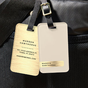 Modern Elegant Simple Faux Gold Brushed Metal Luggage Tag