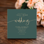 Modern elegant simple gold green wedding script invitation<br><div class="desc">Modern elegant simple gold green wedding script</div>