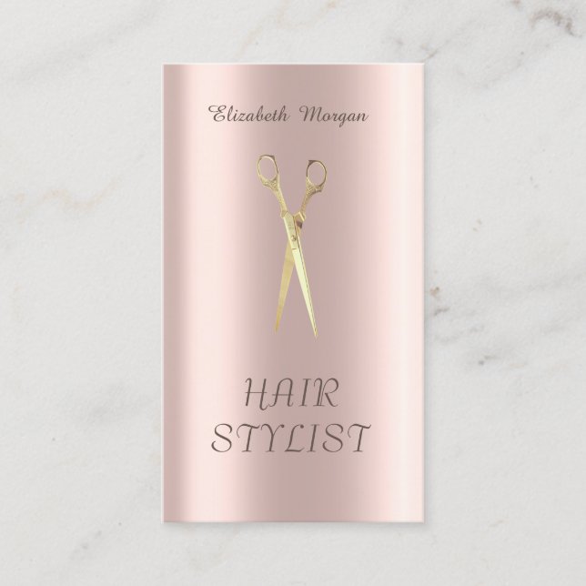 Modern Elegant Simple Gold Scissors Rose Gold Business Card (Front)