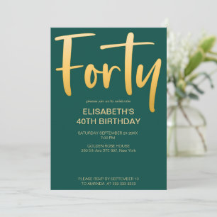 Modern Elegant Simple Green 40th Birthday Party Invitation