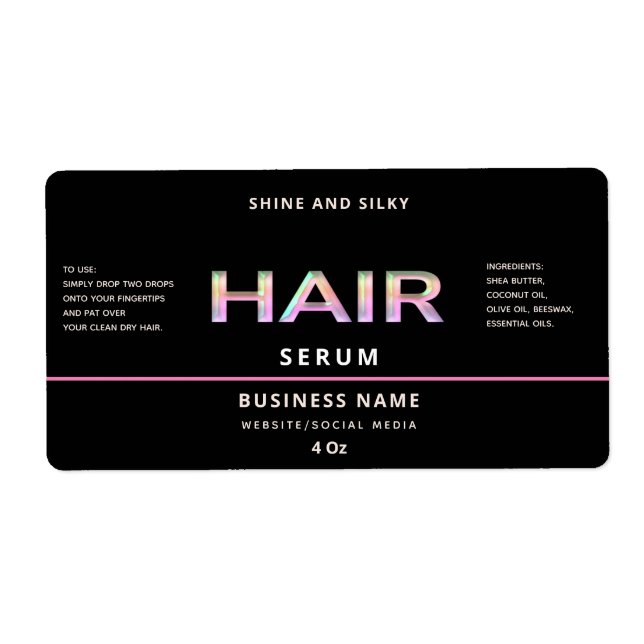 Modern elegant  simple hair serum label (Front)