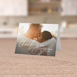 Modern Elegant Simple Handwritten 2 Photos Wedding Thank You Card