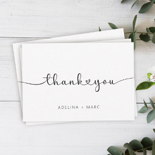 Modern Elegant Simple Hearts Script Wedding Thank You Card