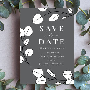 Modern Elegant Simple Leaf Grey Wedding Announcement Postcard