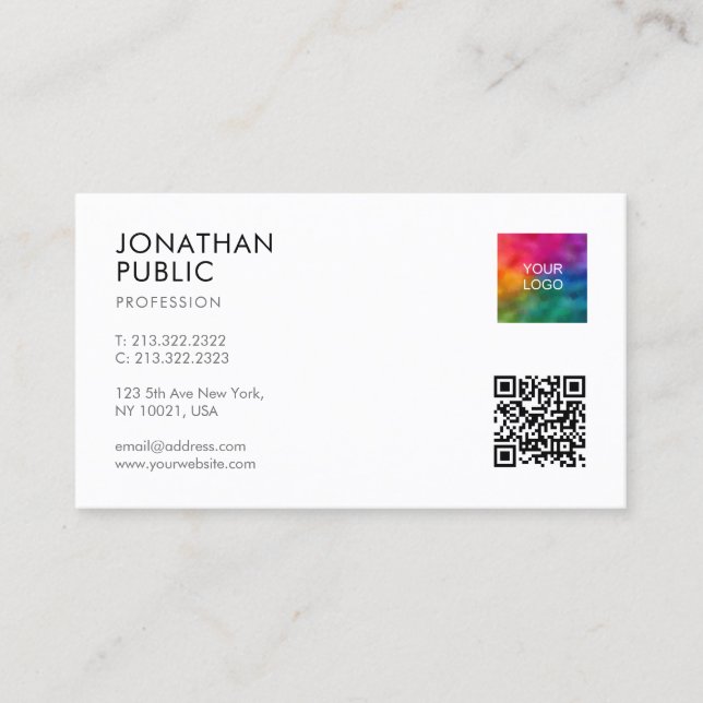 Modern Elegant Simple Logo QR Code Professional Business Card (Front)