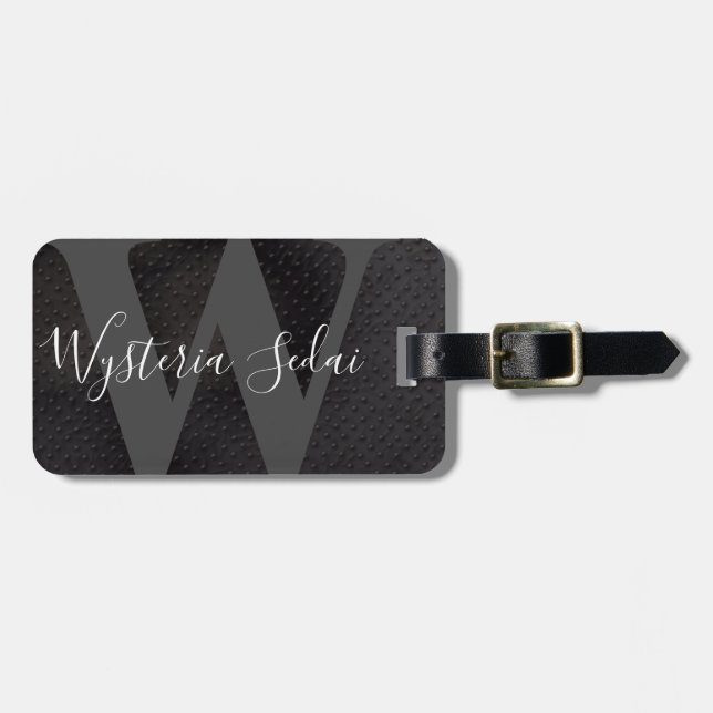 Modern Elegant Simple Masculine Black Monogram Luggage Tag (Front Horizontal)