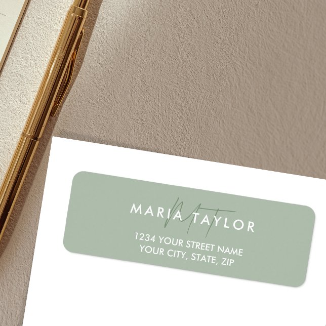 Modern Elegant Simple Monogram Stylish Sage  (Simple Minimalist sage green monogram return address label)
