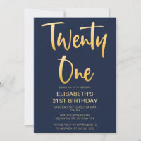 Modern Elegant Simple Navy 21st Birthday Party
