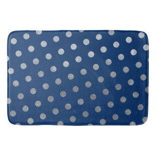  Modern Elegant Simple Navy Blue Silver Polka Dots Bath Mat