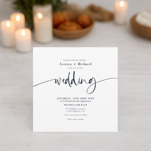 Modern elegant simple navy blue wedding script invitation