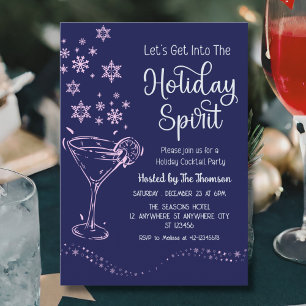 Modern Elegant Simple Navy Pink Holiday Cocktail  Invitation