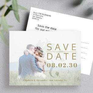 Modern elegant simple photo wedding save the date announcement postcard