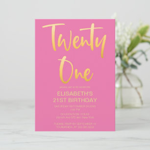 Modern Elegant Simple Pink 21ST Birthday Party Invitation