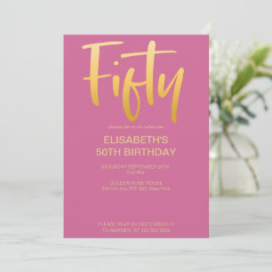 Modern Elegant Simple Pink 50th Birthday Party Invitation