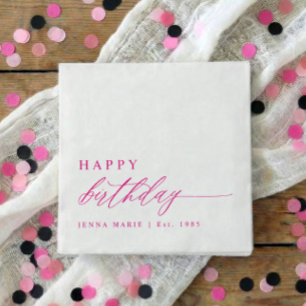 Modern Elegant Simple Pink Happy Birthday Napkin