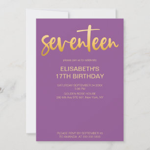 Modern Elegant Simple Purple 17 Birthday Party Invitation