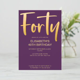 Modern Elegant Simple Purple 40th Birthday Party Invitation