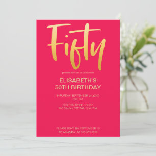 Modern Elegant Simple Red 50th Birthday Party Invitation