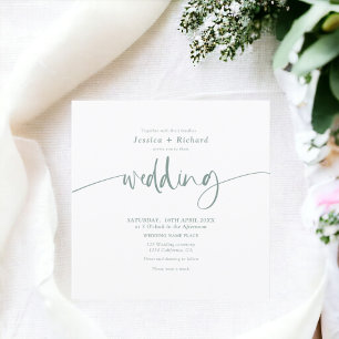 Modern elegant simple sage green wedding script invitation