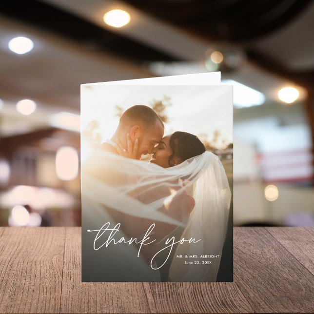 Modern Elegant Simple Script 2 Photos Wedding Thank You Card (Creator Uploaded)