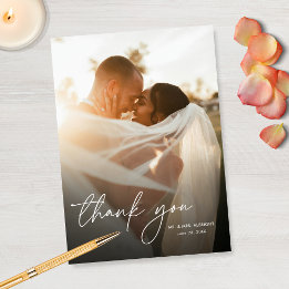 Modern Elegant Simple Script 2 Photos Wedding Thank You Card