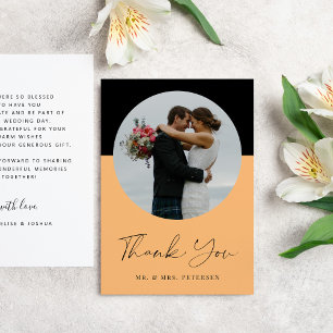 Modern elegant simple script photo wedding thank you card