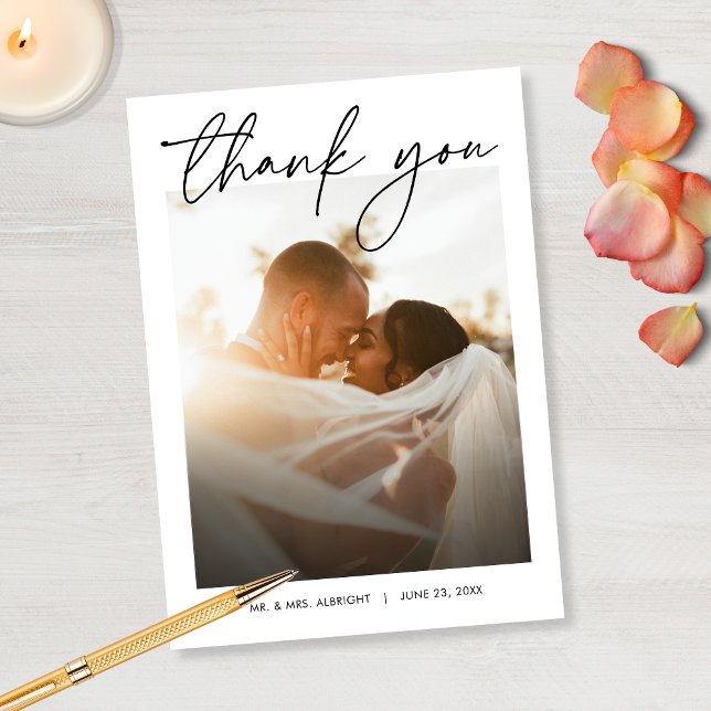 Modern Elegant Simple Stylish Script Photo Wedding Thank You Card (Creator Uploaded)